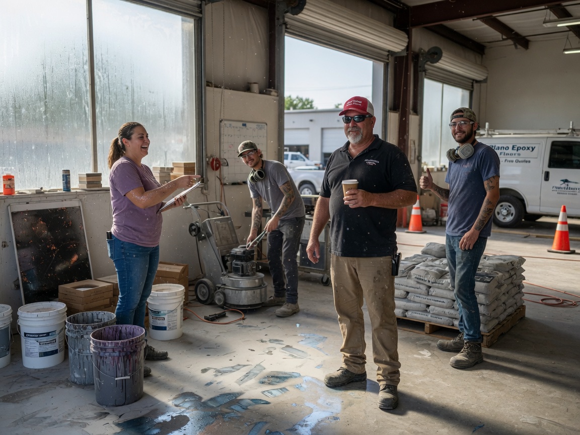The Epoxy Flooring Of Plano team at work in Plano